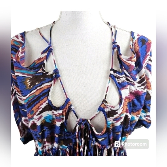 Free People One Monarch Mini Dress Multicolored Purple Pink Large Boho - Picture 4 of 8